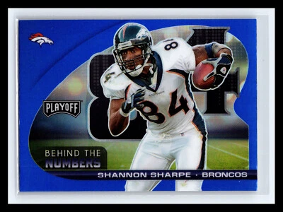🏈 SHANNON SHARPE 2021 PLAYOFF PRIZM BEHIND THE NUMBERS BLUE HOLO REFRACTOR - Image 1 of 2