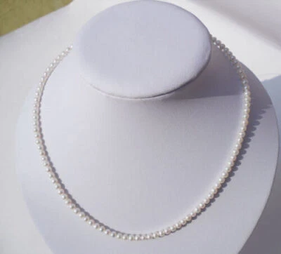 Stunning AAA+ 3-4mm natural Akoya white round pearl necklace 14k Gold 16-26" - Image 1 of 4