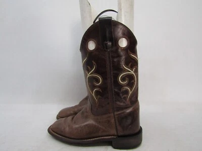 Old West Youth 尺码 3.5 D 棕色皮革 Buckaroo 牛仔西部靴 — 第 1/4 张图片