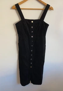 Ally Dress Womens Size 8 Black Snap Zip Sleeveless Square Neck Pockets Dungaree - Picture 1 of 16