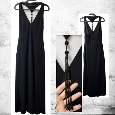 David Meister*Maxi largo halter negro*vestido de noche formal*talla 10~caída con cuentas Foto 1 de 4