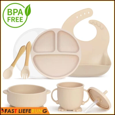 7er/Set Silikon Baby Geschirrset, Rutschfest Kindergeschirr Set mit Saugnapf - Bild 1 von 4