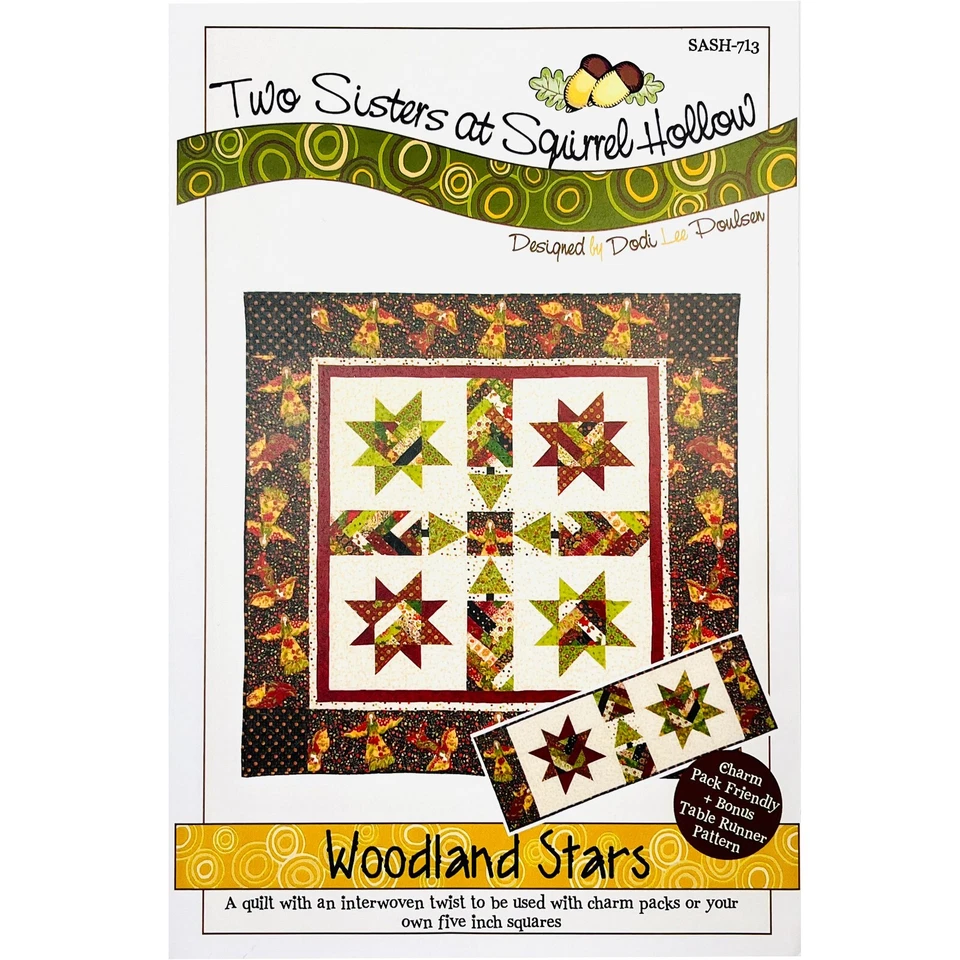 Woodland Stars Quilt PATTERN Two Sisters at Squirrel Hollow Charm Pack Friendly - Image 1 of 4