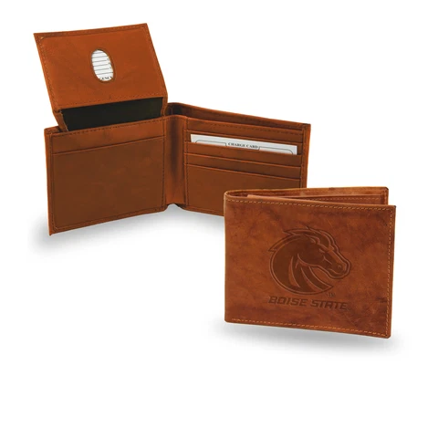 Boise State Broncos NCAA Embossed Team Logo Brown Leather Billfold Wallet Cover