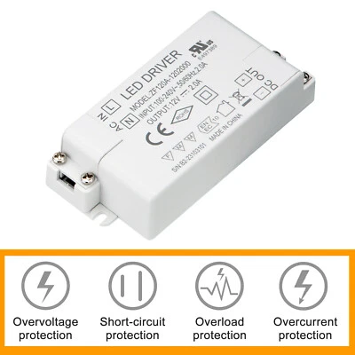 24W LED Driver 100-240V to 12V Power Supply Transformer for 12V LED Strip Lights - Image 1 of 4
