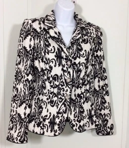 Giacca blazer elegante Jackie Jon donna taglia 4 nero bianco pieghettato strass bu - Foto 1 di 6