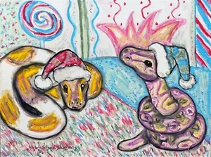 Ball Python Christmas 4x6 Art Print from Painting | Gifts, Home Decor Snakes - Picture 1 of 1