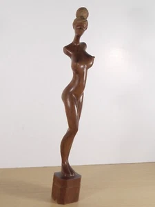 Vintage African Art Hard Wood Nude Lady Statuette Hand Sculpture 37cm 14.5" VCG - Picture 1 of 13