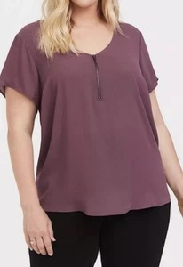 Blusa Top Torrid Para Mujer Talla 3 Púrpura Ciruela Georgette Cremallera Frontal Manga Corta - Imagen 1 de 7