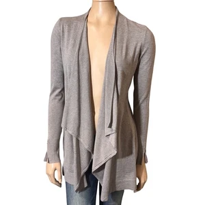White House Black Market Cardigan XS Beige Gray Drape Open Front Classic - Picture 1 of 6