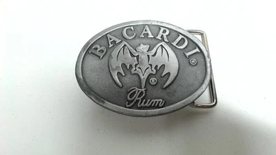 VINTAGE BACARDI RUM PEWTER BAT BELT BUCKLE 80 & 151 PROOF RARE! 3" X 2.25" - Image 1 of 2