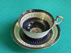 Aynsley  Bone China Teacup & Saucer England Cobalt Blue Gold Chintz - Picture 1 of 6