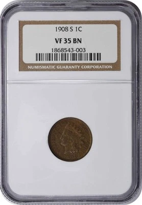 1908-S Indian Cent VF35BN NGC - Image 1 of 2