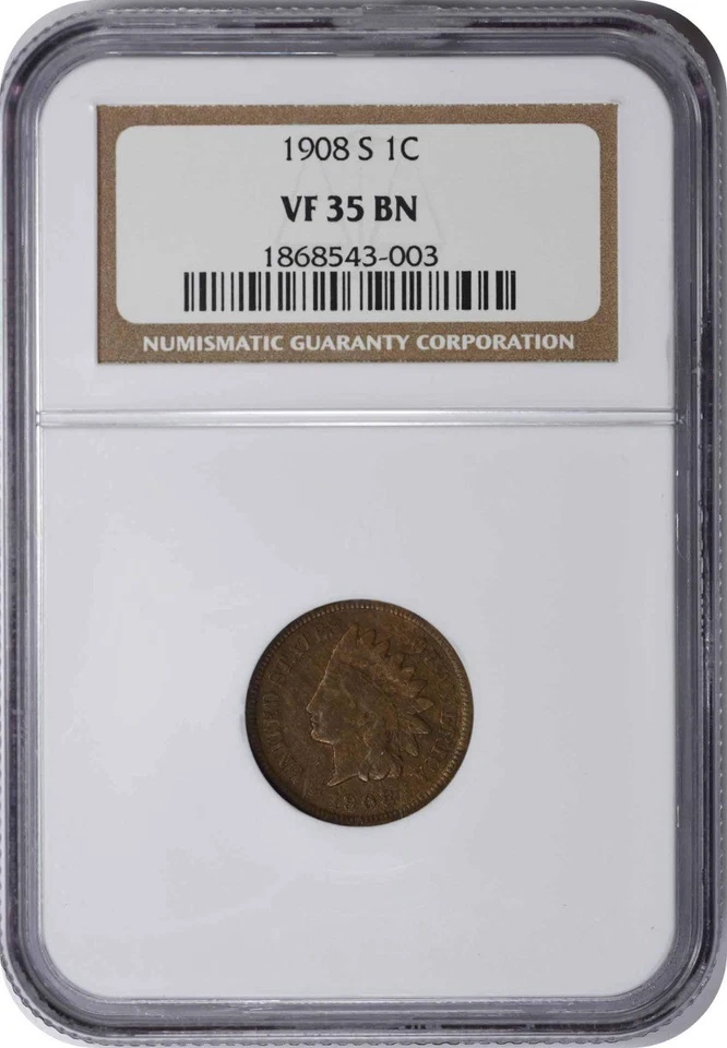 1908-S Indian Cent VF35BN NGC - Image 1 of 2