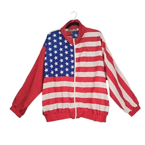 Argee Sports Jacket Women XL Red White Blue Flag Full Zip Windbreaker Stars USA - Picture 1 of 10