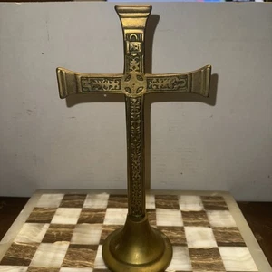 Croce vintage design ornato ottone massiccio free standing INRI vintage 11,5" - Foto 1 di 10