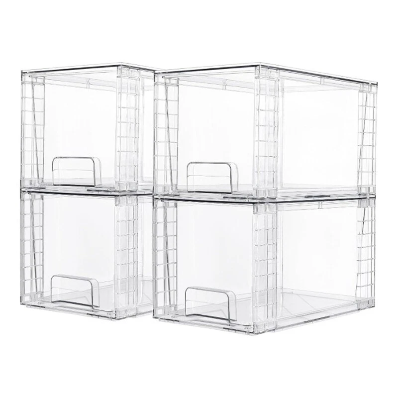 4 Pack Large Acrylic Storage Drawers Stackable Bathroom Kitchen Undersink Clear - Image 1 of 4
