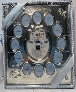 My First Year Newborn To 1 Year Portraits Baby Silver Picture Frame Baby Boy NIB - Picture 1 of 7