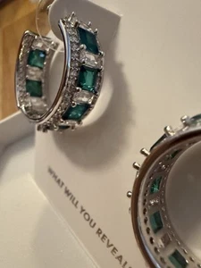 Bomb Party May 2025 Earrings: Vivid Vixen. Lab Created Emerald, Rhodium Plating - Picture 1 of 3