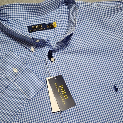 Polo Ralph Lauren Shirt Mens 3LT Blue White Checked Stretch Poplin Gingham $138 - Image 1 of 4