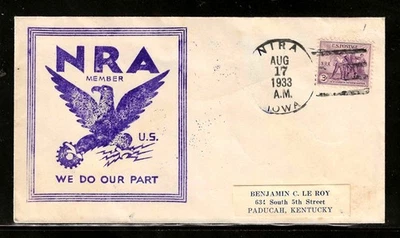 1933 NATIONAL RECOVERY ACT MEMBER CACHET- NIRA IOWA TO PADUCAH KY - Image 1 of 2