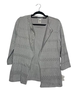 Alfred Dunner Simulado Twinset Plateado Metálico Talla Pequeña Adjunto Tanque Formal Nuevo Foto 1 de 4