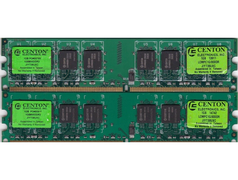2GB 2x1GB PC2 6400 DDR2-800 CENTON LCMPC1G/800DR 1GB800DDR2 JIYT38UXC Ram Kit - Image 1 of 2