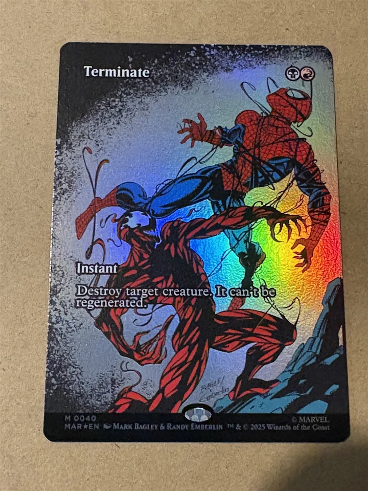 mtg borderless foil Terminate full art card, Marvel Spiderman set, unplayed - Image 1 of 1