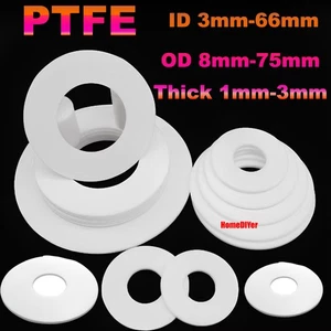PTFE Round Washer Plastic White Flat Gasket Sealings Ring ID 3mm-66mm OD 8-75mm - Picture 1 of 20