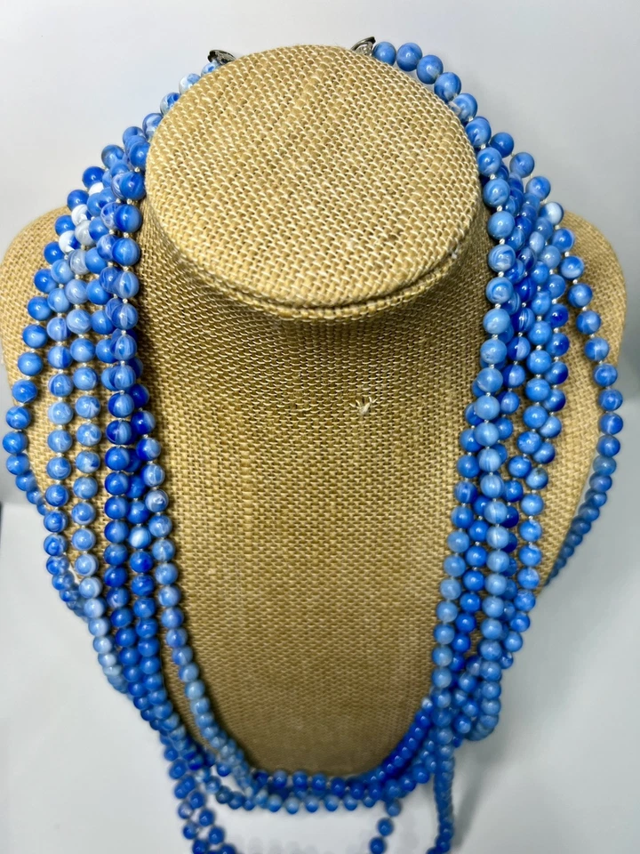 Collar Largo Genuino Natural 8mm Azul Brasil Aguamarina Cuentas Redondas Joyería 25p Foto 1 de 4