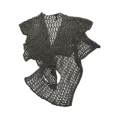 Cardigã Sarah Pacini rede de pesca malha aberta assimétrica capa suéter - Imagem 1 de 4