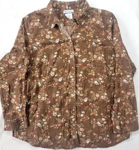 Columbia Sportswear Women's Brown Floral Print Long Sleeve Shirt Size 2X Snaps - Picture 1 of 7