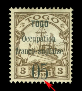 German Colonies TOGO 1914 Yacht 5c/3pf brn TYPE V (thin 5) Sc 151v(Yv23d) MH RR - Picture 1 of 2