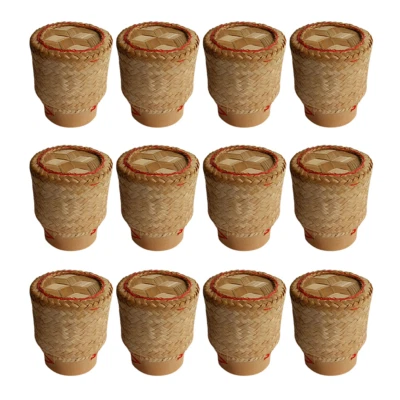 12 pcs x 3 " Sticky Rice Bamboo Basket Thai Kratip Cookware Handmade Container - Image 1 of 4