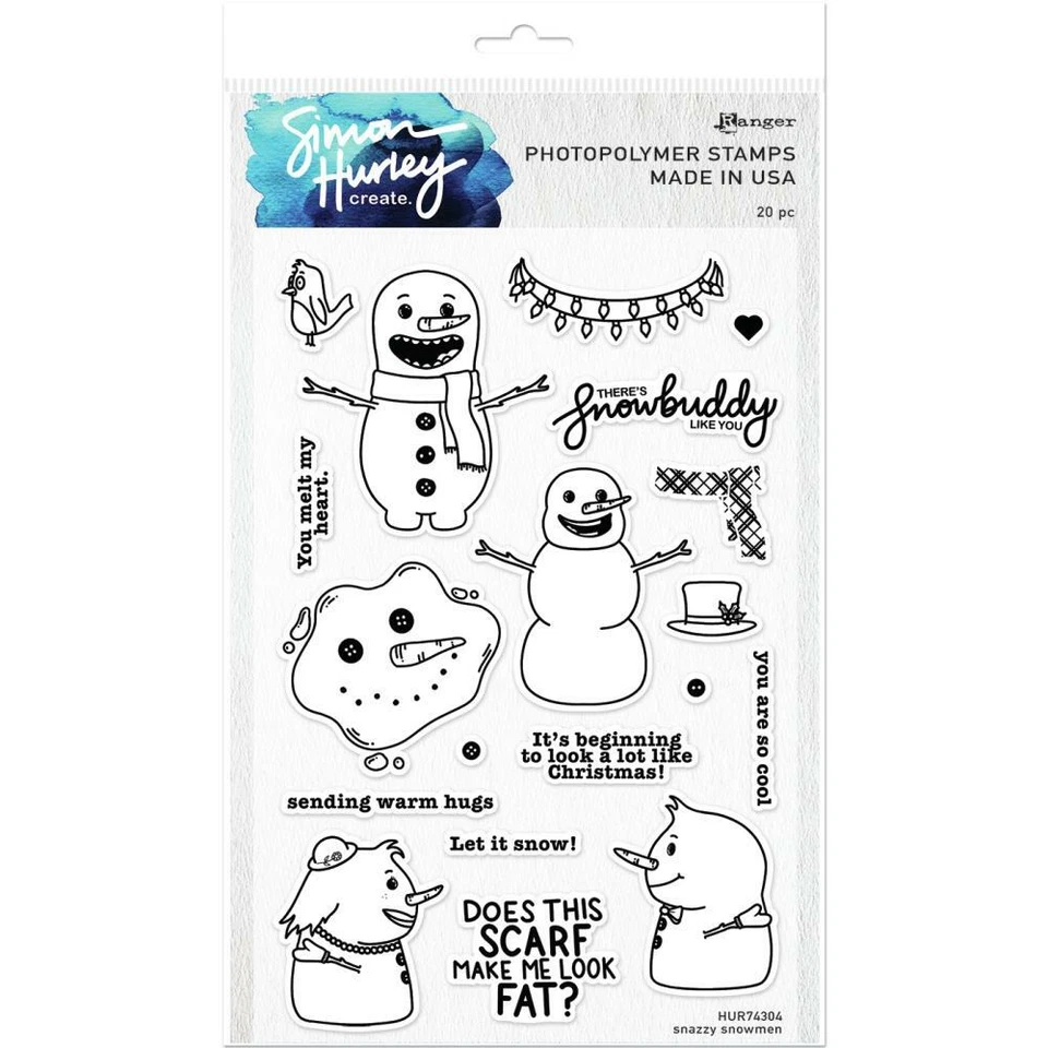 Simon Hurley create. Clear Photopolymer Cling Stamps Set - Snazzy Snowmen - Image 1 of 1