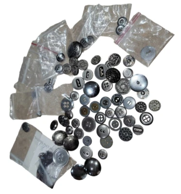 Vintage Lot Metal and Silver Tone Designer Pattern Plain Buttons - Image 1 of 4