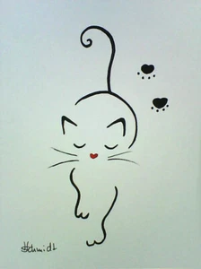 H.Schmidt katze*Mieze*cat gato vintage strichzeichnung schwarz bild art Aquarell - Bild 1 von 1