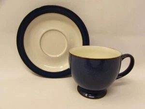 Boston by Denby England Cup & Saucer Dark Blue  Brown Trim  b51 & s256 - Picture 1 of 2