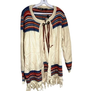 Wrangler Southwestern Aztec Retro Long Sleeve Cardigan Sweater Fringe Hem NWT - Picture 1 of 6