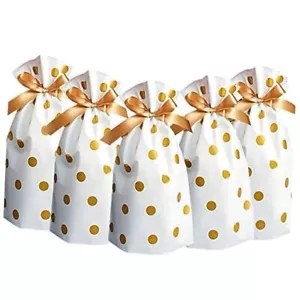 24pcs Treat Bags Party Favor Bags Gold Plastic Drawstring Candy Goodies Food - Picture 1 of 8