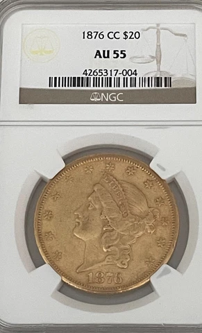 CARSON CITY___NGC AU 55- 1876-CC U.S. $20 Double Eagle Gold Coin Cover