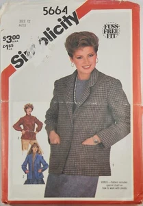 Chaquetas sin forro Simplicity 5664 patrón Misses sin cortar talla 12 damas - Imagen 1 de 2