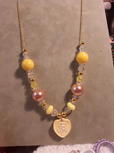 Heart Conversation Valentine Bubblegum Yellow Chain Necklace 22" New - Picture 1 of 4