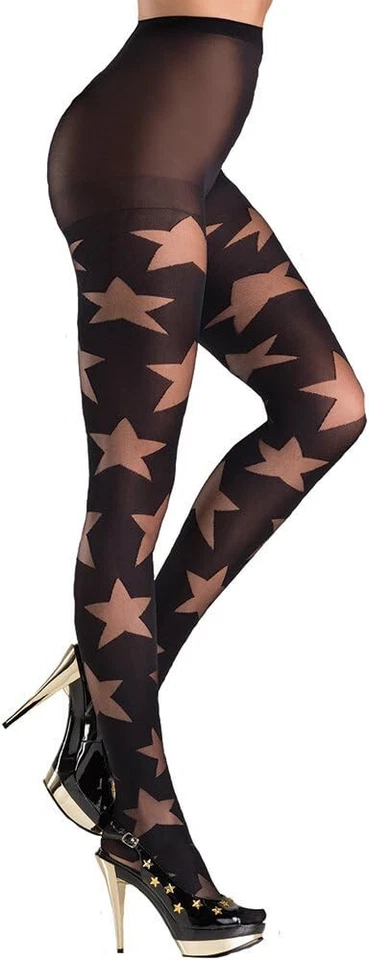Medias para mujer Be Wicked con estampado de estrellas, negras, talla única Foto 1 de 1