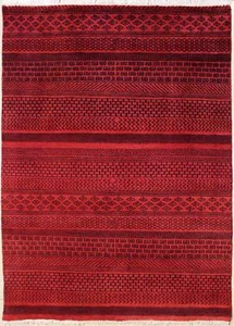 Rugstc 4x6 Senneh Gabbeh Red Area Rug,Vegetable dye, Hand-Knotted,Wool Pile - Picture 1 of 5