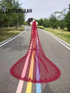 New Burgundy 3M 4M Bling Sequins Lace Long Cathedral Wedding Veil with Comb - Picture 1 of 16