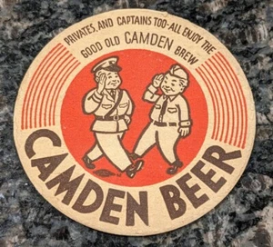 Posavasos de cerveza Camden 3 1/2" militares privados y capitanes 1947 nota en reverso - Imagen 1 de 2