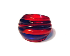 Glass Ring Red and Blue Domed and Ribbed Size 7