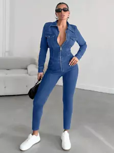 Denim Jumpsuit mit Reißverschluss und Klappentaschen - Bild 1 von 7