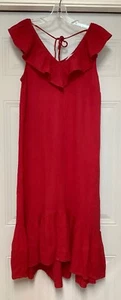 Vineyard Vines Ruffle Double Gauze Midi Dress Size M Lighthouse Red 100% Cotton - Picture 1 of 10
